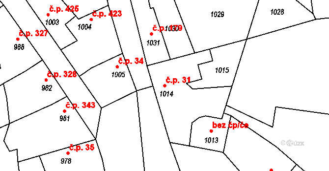 Týnec nad Labem 31 na parcele st. 1014 v KÚ Týnec nad Labem, Katastrální mapa