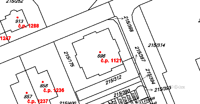 Rudná 1121 na parcele st. 696 v KÚ Hořelice, Katastrální mapa