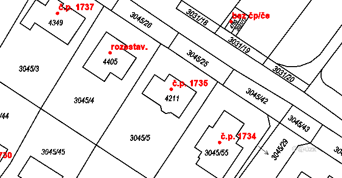 Čelákovice 1735 na parcele st. 4211 v KÚ Čelákovice, Katastrální mapa