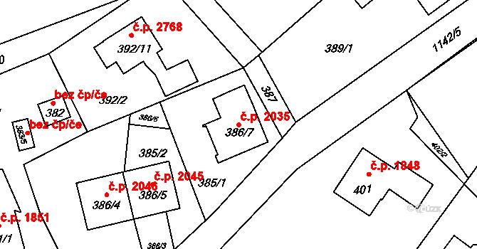 Rožnov pod Radhoštěm 2035 na parcele st. 386/7 v KÚ Tylovice, Katastrální mapa