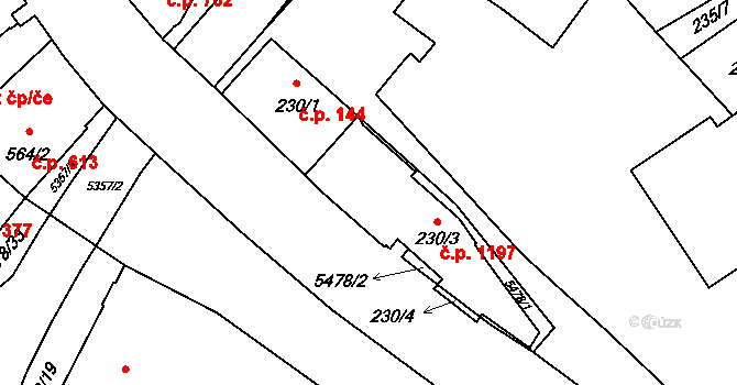Vizovice 1197 na parcele st. 230/3 v KÚ Vizovice, Katastrální mapa