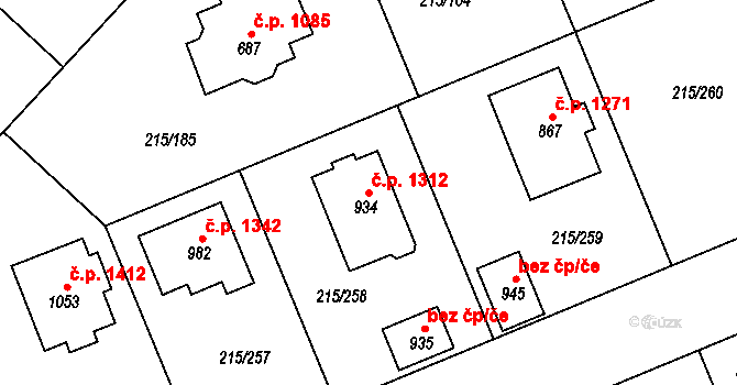 Rudná 1312 na parcele st. 934 v KÚ Hořelice, Katastrální mapa