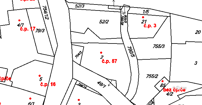 Málkov 57 na parcele st. 2 v KÚ Málkov u Chomutova, Katastrální mapa