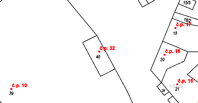 Červený Hrádek 32, Jirkov na parcele st. 40 v KÚ Červený Hrádek u Jirkova, Katastrální mapa