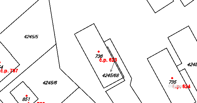 Rudoltice 623 na parcele st. 736 v KÚ Rudoltice u Lanškrouna, Katastrální mapa