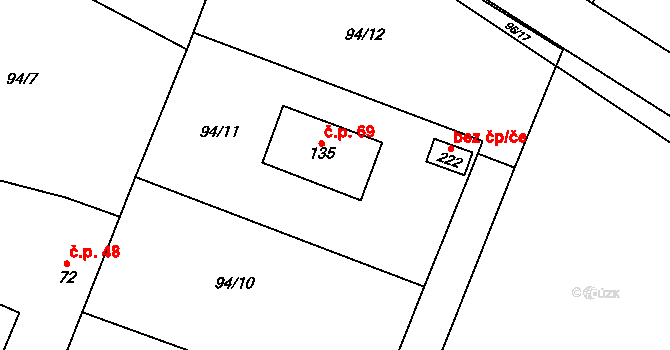 Noutonice 69, Lichoceves na parcele st. 135 v KÚ Noutonice, Katastrální mapa