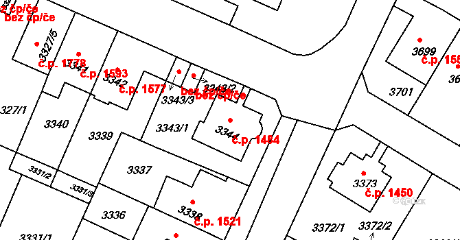 Předměstí 1484, Litoměřice na parcele st. 3344 v KÚ Litoměřice, Katastrální mapa