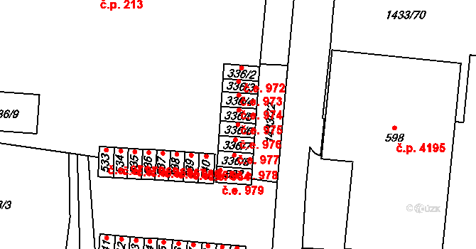 Příluky 976, Zlín na parcele st. 336/6 v KÚ Příluky u Zlína, Katastrální mapa