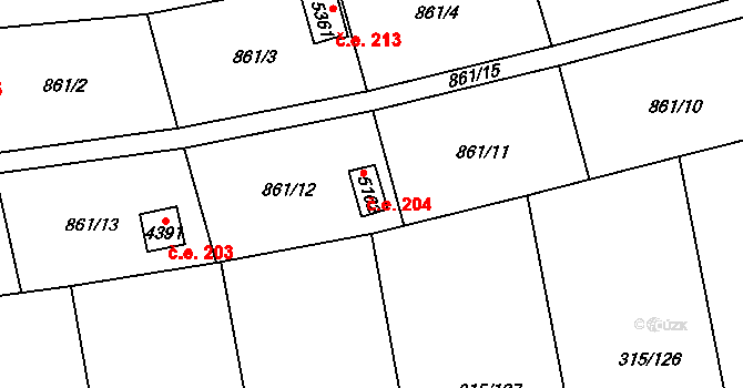 Uherský Brod 204 na parcele st. 5162 v KÚ Uherský Brod, Katastrální mapa