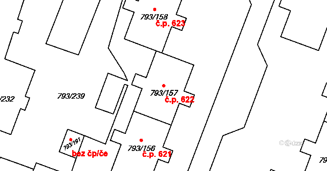 Výškovice 622, Ostrava na parcele st. 793/157 v KÚ Výškovice u Ostravy, Katastrální mapa