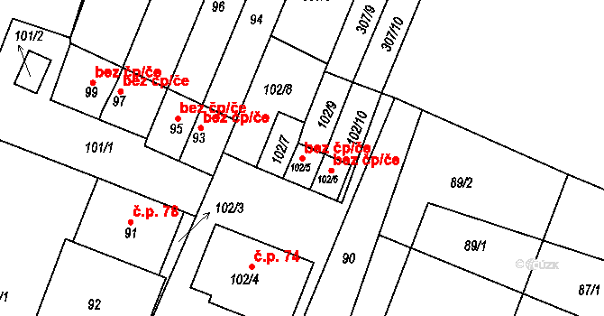 Horní Břečkov 42479894 na parcele st. 102/5 v KÚ Horní Břečkov, Katastrální mapa