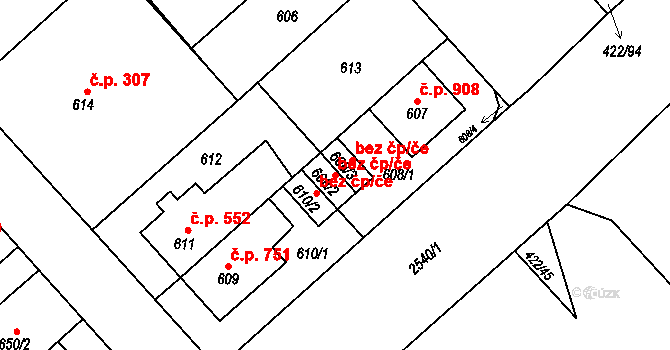 Plzeň 46530894 na parcele st. 608/2 v KÚ Doubravka, Katastrální mapa