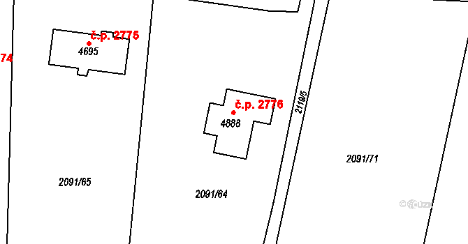Rožnov pod Radhoštěm 2776 na parcele st. 4888 v KÚ Rožnov pod Radhoštěm, Katastrální mapa