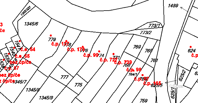 Troubsko 727 na parcele st. 774 v KÚ Troubsko, Katastrální mapa