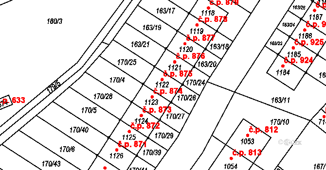 Líbeznice 875 na parcele st. 1122 v KÚ Líbeznice, Katastrální mapa