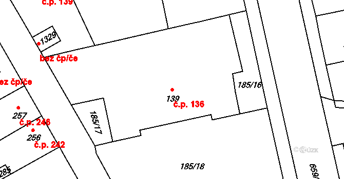 Slatiňany 136 na parcele st. 139 v KÚ Slatiňany, Katastrální mapa