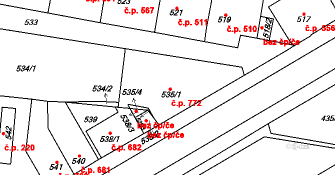 Nýřany 772 na parcele st. 535/1 v KÚ Nýřany, Katastrální mapa