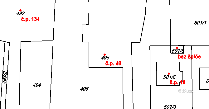 Malé Předměstí 46, Horšovský Týn na parcele st. 495 v KÚ Horšovský Týn, Katastrální mapa
