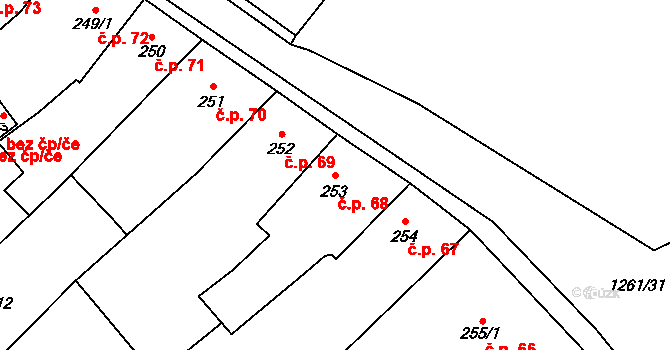 Přeštice 68 na parcele st. 253 v KÚ Přeštice, Katastrální mapa