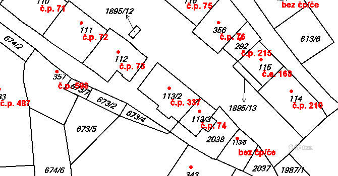 Zbiroh 337 na parcele st. 113/2 v KÚ Zbiroh, Katastrální mapa