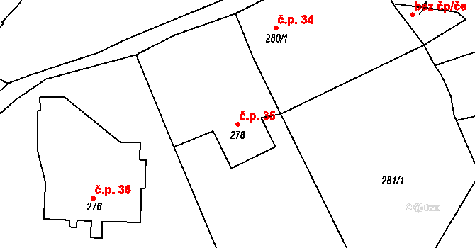 Černčice 35 na parcele st. 278 v KÚ Černčice, Katastrální mapa