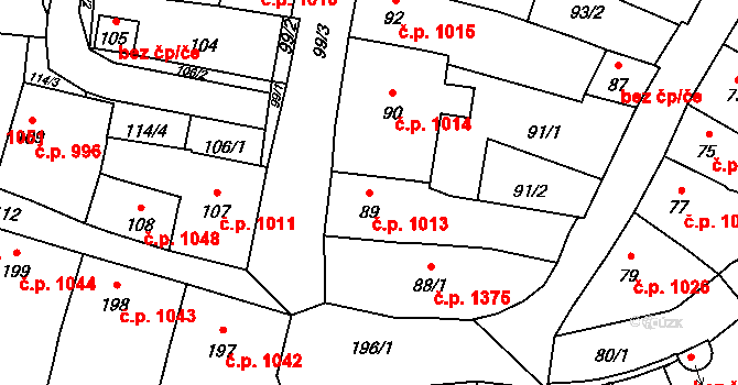 Mohelnice 1013 na parcele st. 89 v KÚ Mohelnice, Katastrální mapa