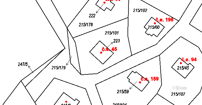 Lipno nad Vltavou 45 na parcele st. 223 v KÚ Lipno nad Vltavou, Katastrální mapa