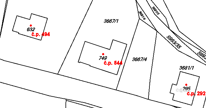 Kamenice 544 na parcele st. 749 v KÚ Kamenice u Jihlavy, Katastrální mapa
