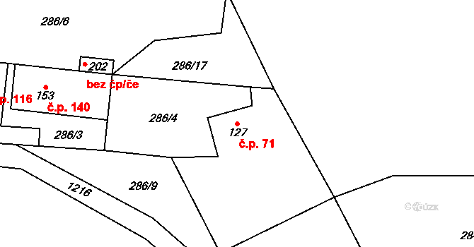 Šlapanov 71 na parcele st. 127 v KÚ Šlapanov, Katastrální mapa