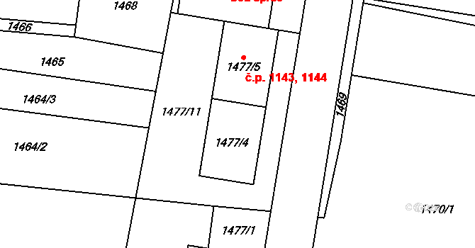 Chotěboř 1143,1144 na parcele st. 1477/4 v KÚ Chotěboř, Katastrální mapa