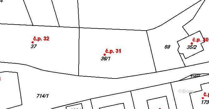 Lipovka 31, Rychnov nad Kněžnou na parcele st. 36/1 v KÚ Lipovka u Rychnova nad Kněžnou, Katastrální mapa