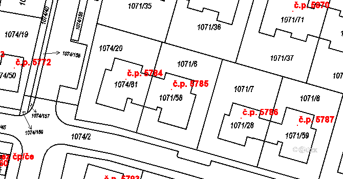 Jihlava 5785 na parcele st. 1071/58 v KÚ Jihlava, Katastrální mapa