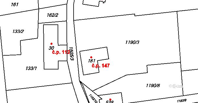 Prostřední Lánov 147, Lánov na parcele st. 181 v KÚ Prostřední Lánov, Katastrální mapa