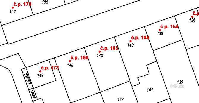 Cvrčovice 165 na parcele st. 143 v KÚ Cvrčovice u Pohořelic, Katastrální mapa