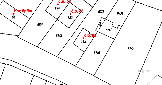 Bařice 88, Bařice-Velké Těšany na parcele st. 142 v KÚ Bařice, Katastrální mapa