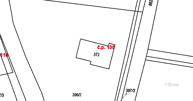 Mikulov 135 na parcele st. 372 v KÚ Mikulov v Krušných horách, Katastrální mapa
