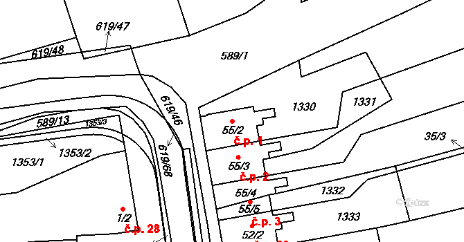 Sulimov 1 na parcele st. 55/2 v KÚ Sulimov, Katastrální mapa