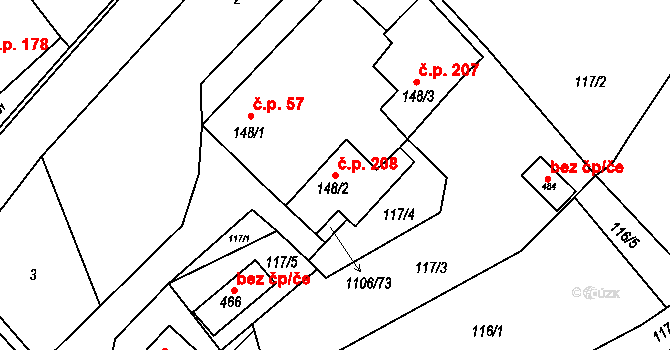 Protivanov 208 na parcele st. 148/2 v KÚ Protivanov, Katastrální mapa