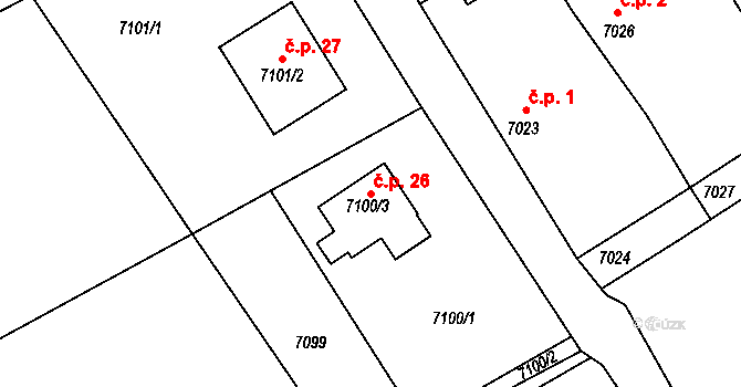 Radonín 26, Žďár nad Sázavou na parcele st. 7100/3 v KÚ Město Žďár, Katastrální mapa