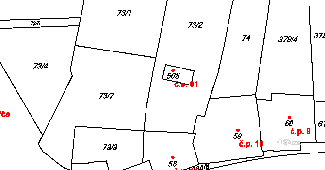 Vranov nad Dyjí 81 na parcele st. 508 v KÚ Vranov nad Dyjí, Katastrální mapa