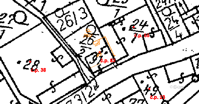 Chlístovice 83 na parcele st. 91 v KÚ Chlístovice, Katastrální mapa