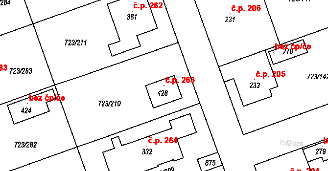 Drozdov 263 na parcele st. 428 v KÚ Drozdov v Čechách, Katastrální mapa