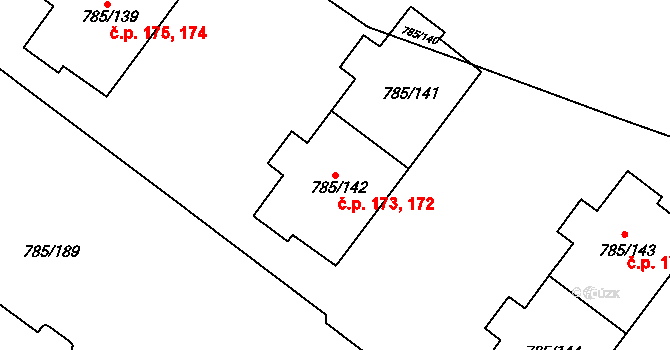 Šipší 172,173, Kutná Hora na parcele st. 785/141 v KÚ Sedlec u Kutné Hory, Katastrální mapa