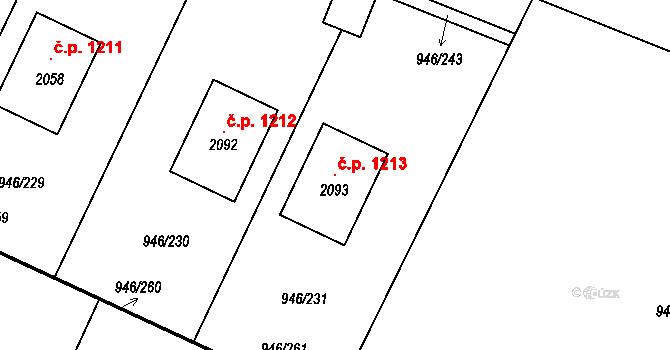 Kostelec nad Labem 1213 na parcele st. 2093 v KÚ Kostelec nad Labem, Katastrální mapa