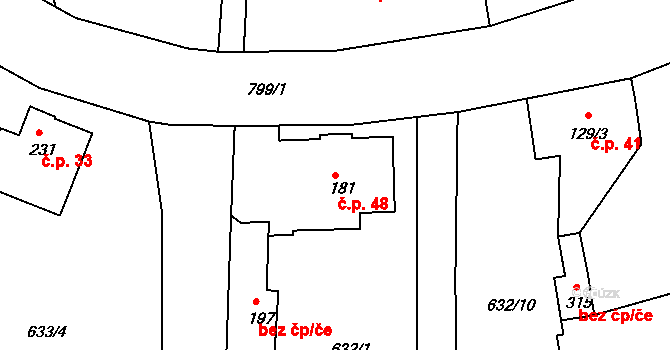 Jistebsko 48, Pěnčín na parcele st. 181 v KÚ Jistebsko, Katastrální mapa
