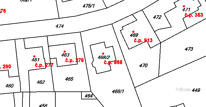 Roztoky 868 na parcele st. 468/2 v KÚ Roztoky u Prahy, Katastrální mapa