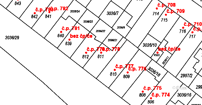 Kyjov 778 na parcele st. 811 v KÚ Kyjov, Katastrální mapa