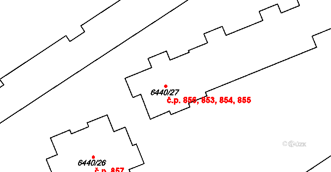 Kladno 853,854,855,856 na parcele st. 6440/27 v KÚ Kladno, Katastrální mapa