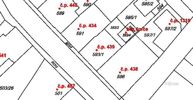 Rýmařov 439 na parcele st. 593/1 v KÚ Rýmařov, Katastrální mapa