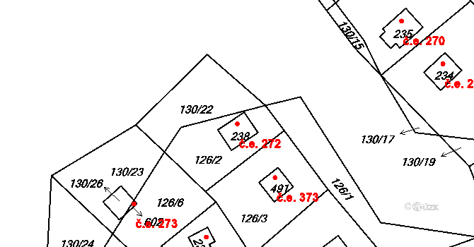 Třebsín 272, Krňany na parcele st. 238 v KÚ Třebsín, Katastrální mapa